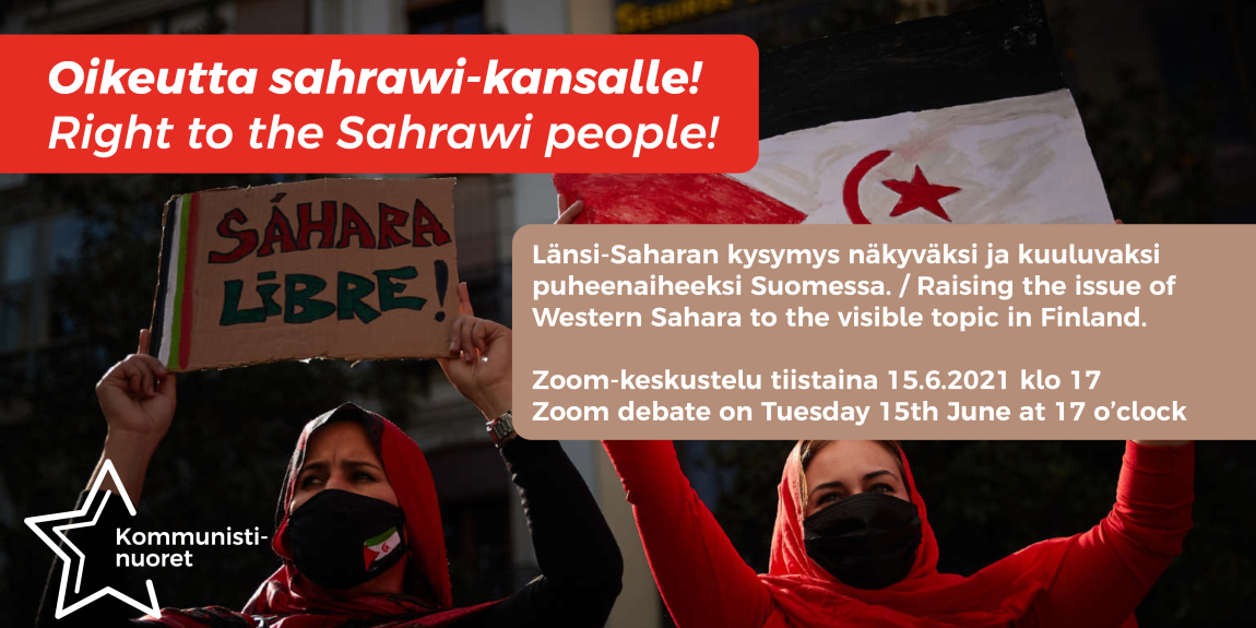 Oikeutta sahrawi-kansalle! -webinaarin banneri.