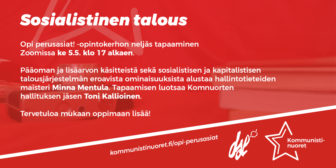 Bannerikuva: Sosialistinen talous -opintotapaaminen 5.5.2021.
