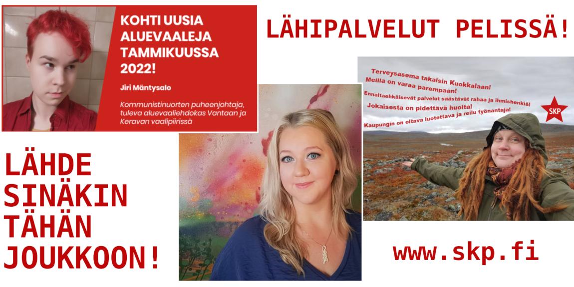 Jiri Mäntysalon, Petra Packalenin ja Riikka Kaikkosen kampanjakuvia.