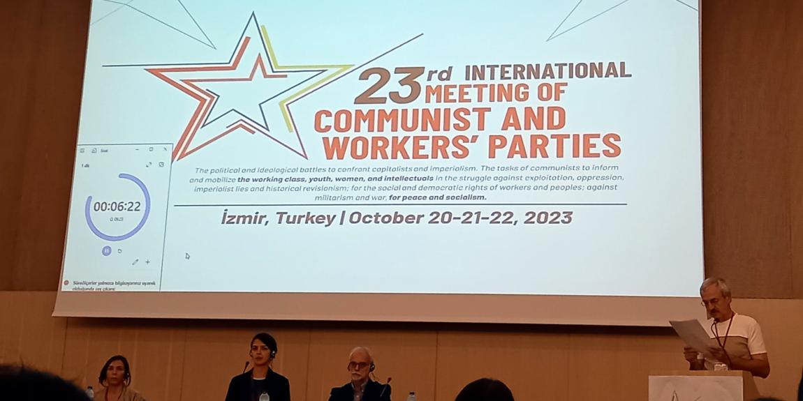 Maailman kommunististen ja työväenpuolueiden kokouksen logo.