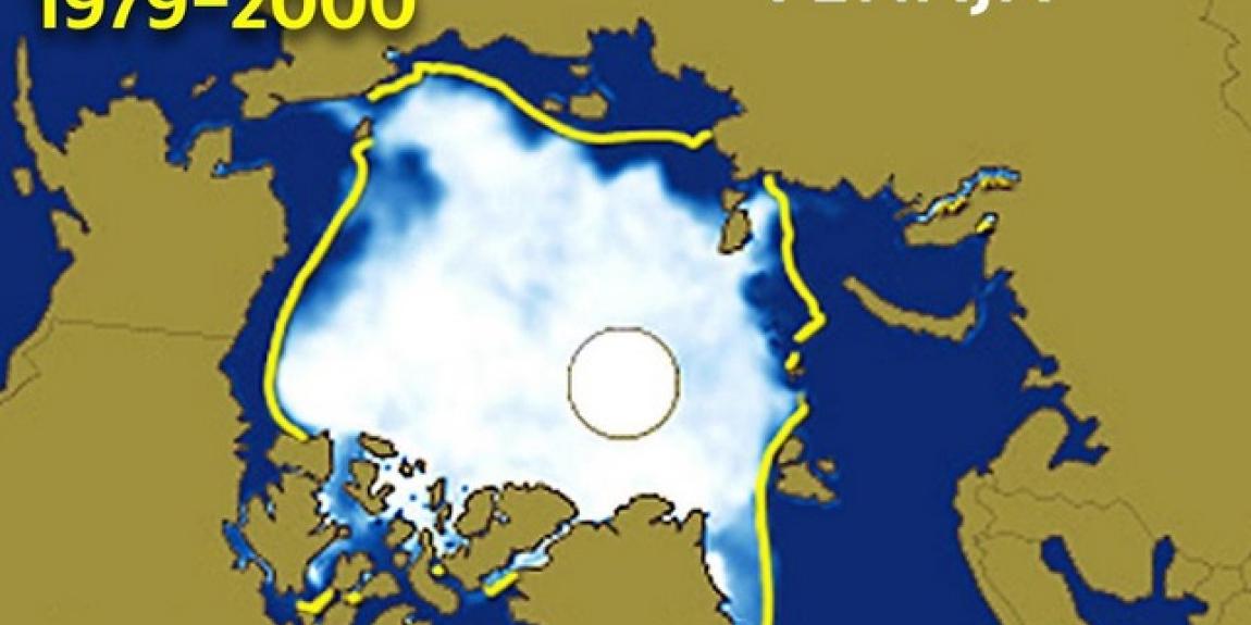 Kuva 1. Valkoisena näkyvä Pohjoisen jäämeren jääpeite oli kesän lopulla vuonna 2012 enää vain pieni osa siitä mitä se on ollut aikaisemmin.lmastonmuutoksen aiheuttama Pohjoisen jäämeren jääpeitteen pienentyminen (kuva 1) on muuttanut napapiirin pohjoispuolella olevien meri- ja maa-alueiden merkitystä ja kiinnostavuutta. 