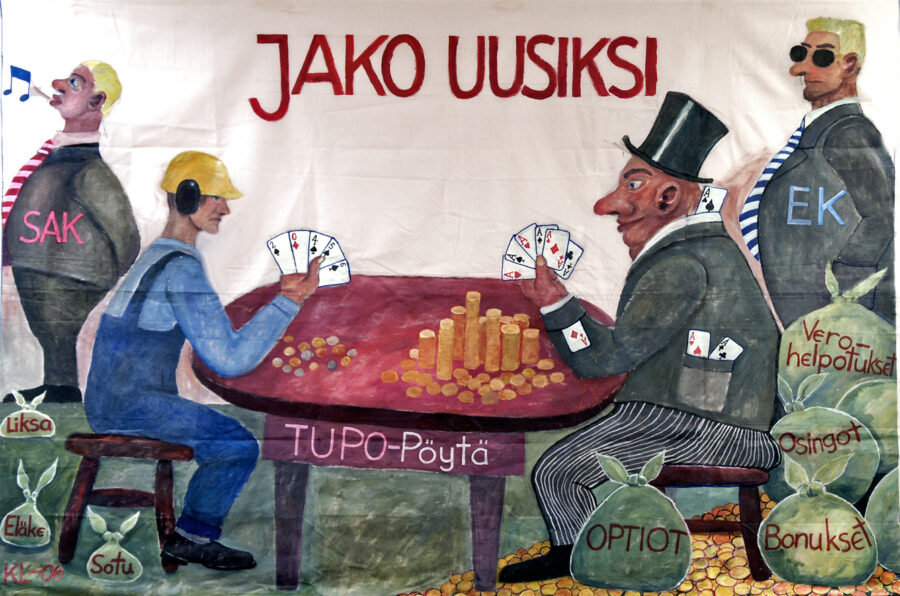 Jako uusiksi. Kari Lindströmin banderolli.