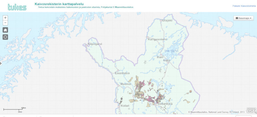 Tukesin karttapalvelusta löytyy ajantasaiset tiedot muun muassa valtauksista.