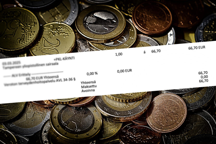Kuvituskuva polikäyntilasku ja kolikot