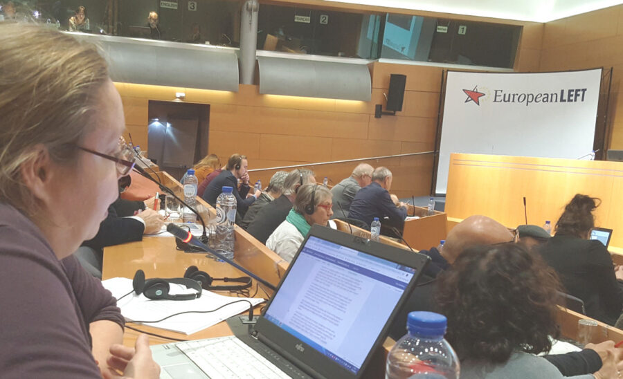 Tiina Sandberg taking floor in General Assembly of European Left.