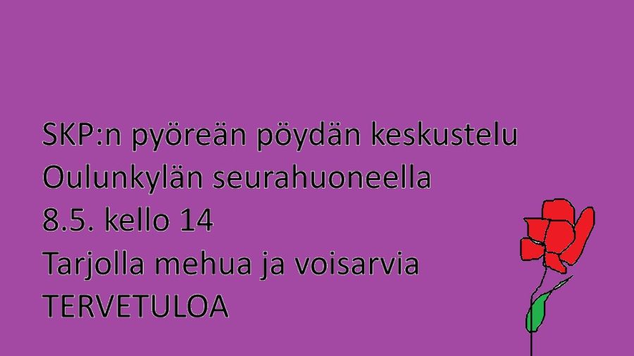 Violetilla taustalla tilaisuuden perustiedot ja ruusupiirros.