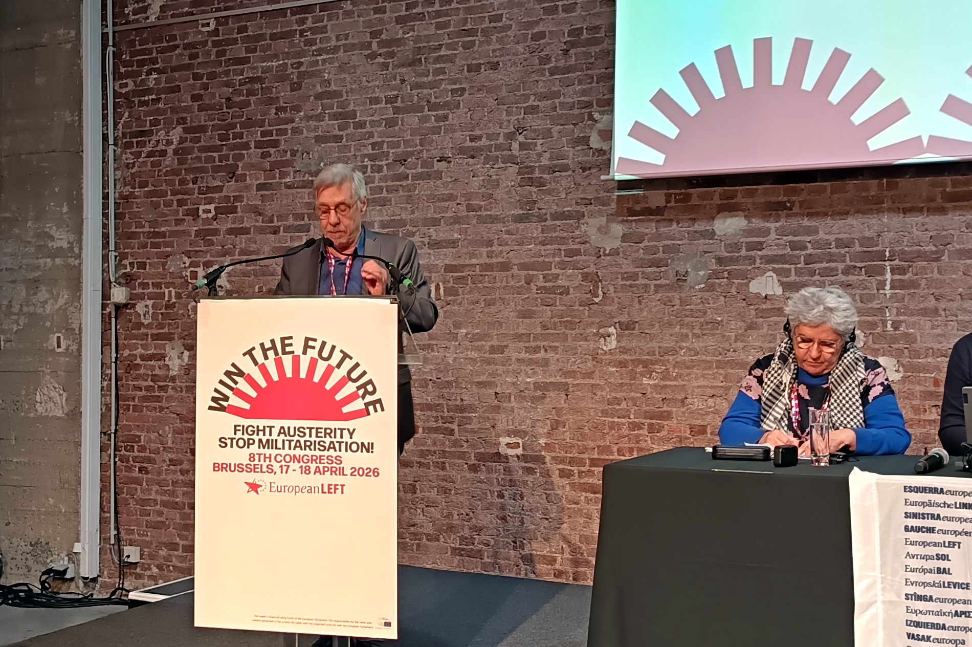 Walter Baier pitämässä puhetta Euroopan vasemmiston kongressissa.
