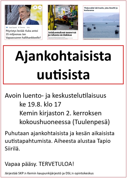 SKP Kemi Mainos Opinto 2026 08 19 Uutisia