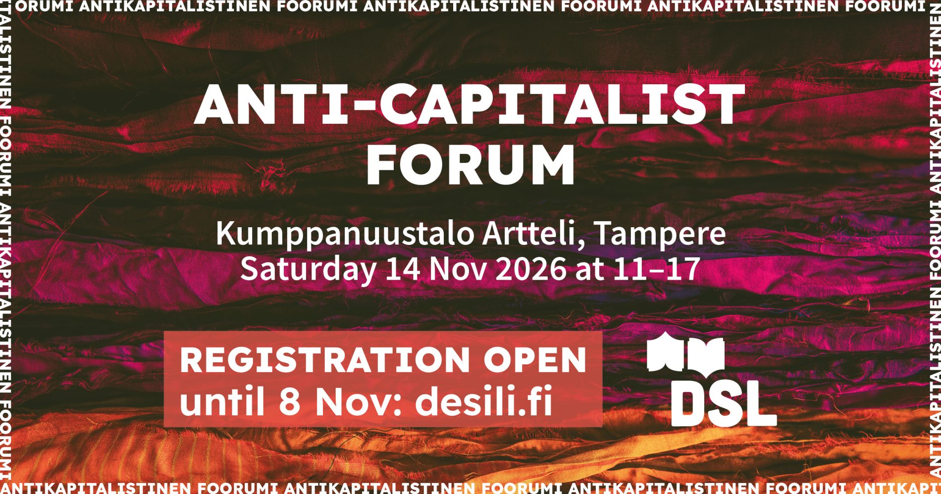 Antikapitalistinen foorumi 2026 banneri ilmoittautuminen
